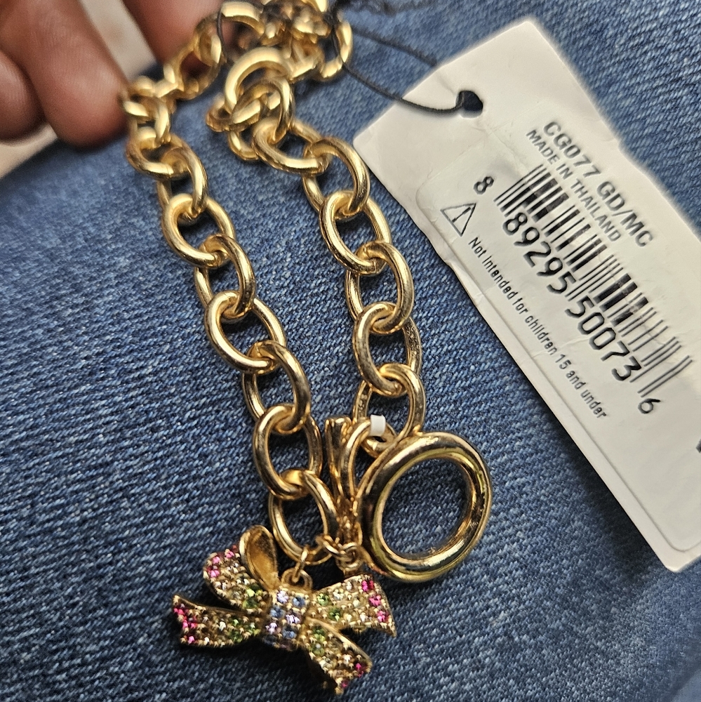 Coach Bow Pave Chain Link Toggle Bracelet